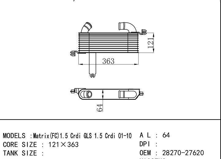 28270-27620 car Intercooler for HYUNDAI HYUNDAI Matrix (FC) 1.5 Crdi GLS/1.5 Crdi