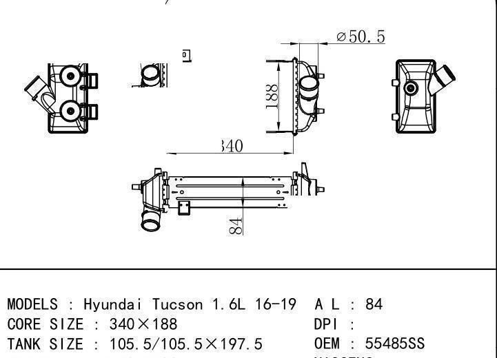 55485SS car Intercooler for HYUNDAI HYUNDAI TUCSON 1.6L 16-19