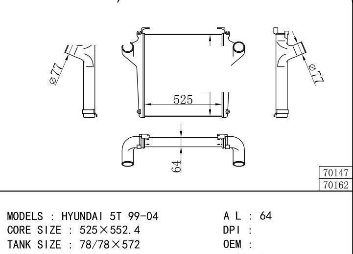  car Intercooler for HYUNDAI HYUNDAI 5T 99-04