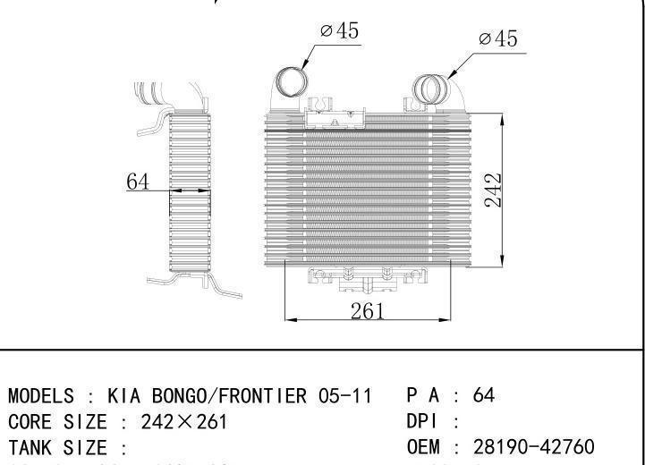 28190-42760 car Intercooler for KIA KIA BONGO/FRONTIER 05-11