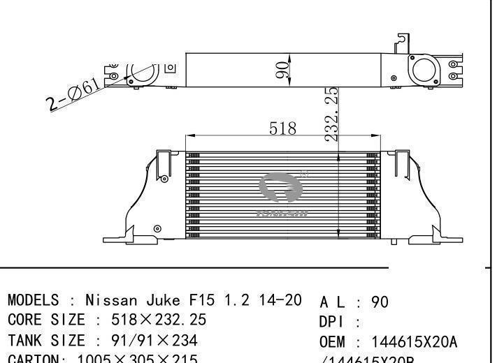 144615X20A/144615X20B car Intercooler for NISSAN NavaraII (D40), 3.0 dCi, from 02