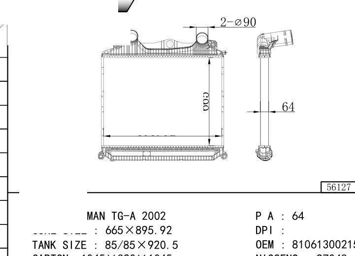 81061300215 car Intercooler for man MAN TG-A 2002