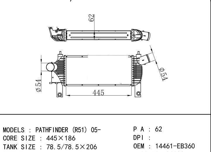 14461-EB360 car Intercooler for NISSAN PATHFINDER (R51) 05-/FRONTIER (D40) 04-