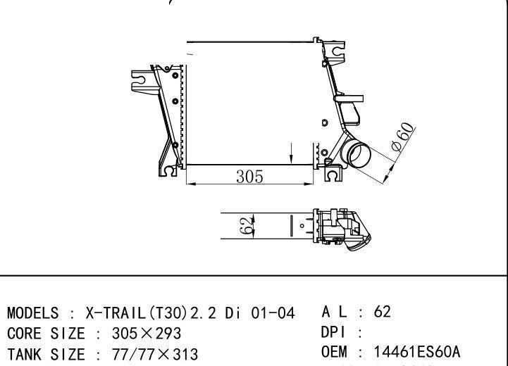 14461ES60A/14461ES61A/14461ES61C car Intercooler for NISSAN X-TRAIL (T30) 2.2 Di 