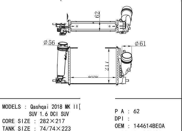 144614BE0A car Intercooler for NISSAN Qashqai 2018 MK II [2013-2020]  SUV/1.6 DCI