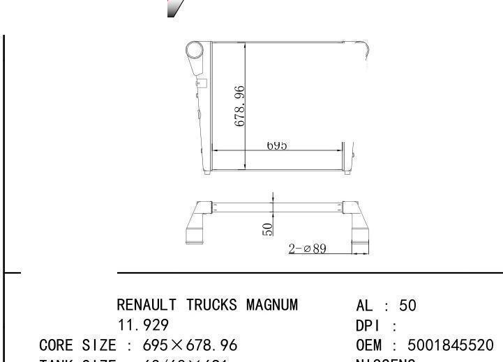 5001845520 car Intercooler for RENAULT RENAULT TRUCKS MAGNUM/11.929