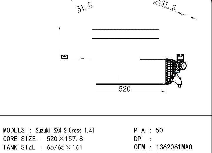 1362061MA0 car Intercooler for SUZUKI SX4 S-Cross 1.4T