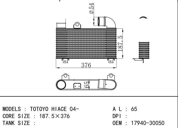 17940-30050 car Intercooler for TOYOTA TOTOYO HIACE 04-