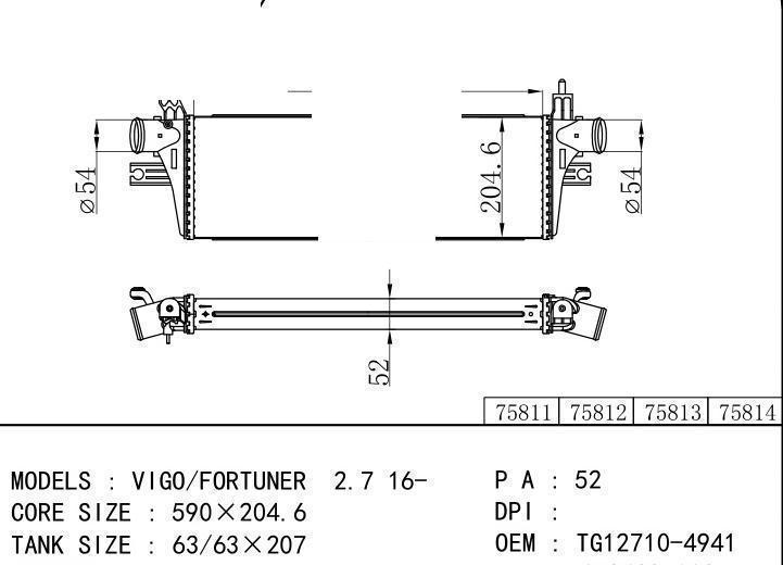 TG12710-4941、/179400L110/179400L13/0/179400L140 car Intercooler for TOYOTA VIGO