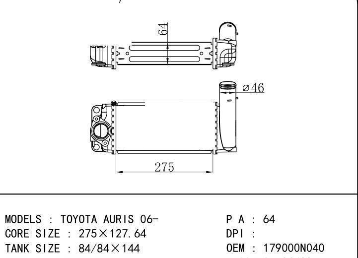 179000N040 car Intercooler for TOYOTA TOYOTA AURIS 06-/TOYOTA ALTIS Saloon 06-