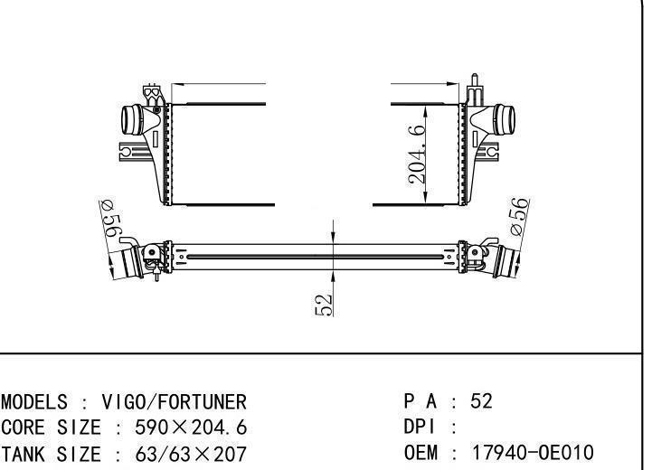17940-OE010 car Intercooler for TOYOTA VIGO/FORTUNER