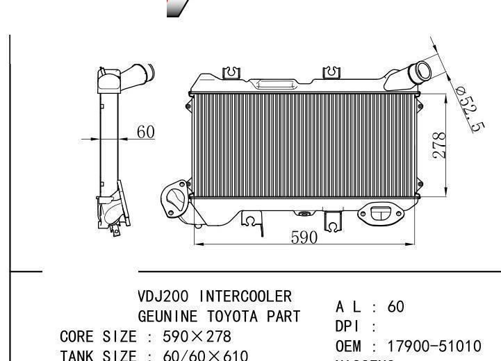 17900-51010 car Intercooler for TOYOTA VDJ200 INTERCOOLER GEUNINE TOYOTA/PART