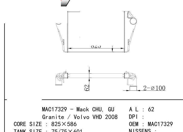 MAC17329 car Intercooler for VOLVO MAC17329 - Mack CHU, GU/Granite / Volvo VHD 20