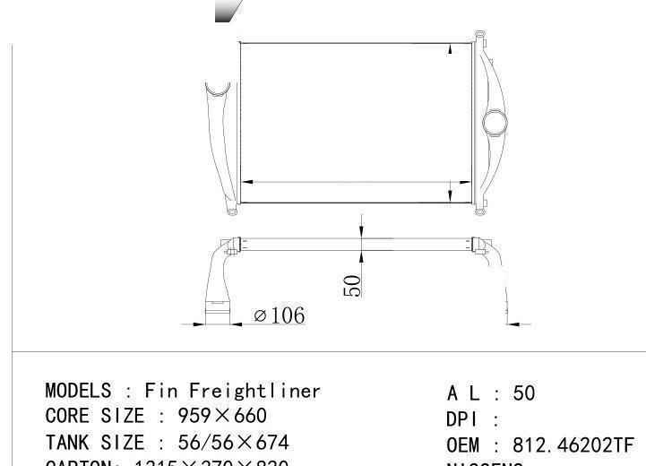 812.46202TF car Intercooler for FREIGHTLINER Fin Freightliner