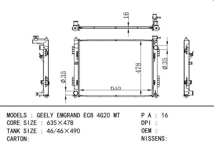  car radiator for  GEELY EMGRAND EC8 4G20 MT