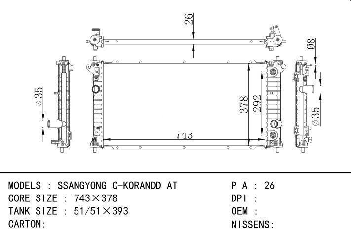  car radiator for  SSANGYONG C-KORANDD AT