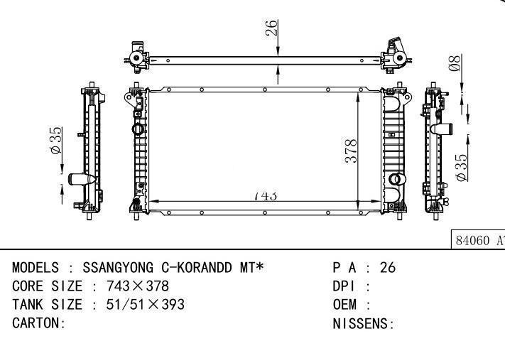  car radiator for  SSANGYONG C-KORANDD MT