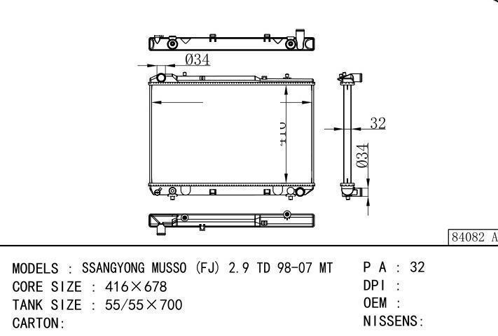  car radiator for  SSANGYONG MUSSO (FJ) 2.9 TD 98-07 MT