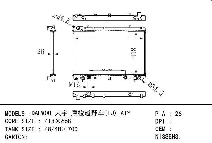  car radiator for  DAEWOO (FJ) AT