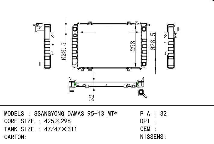  car radiator for  SSANGYONG DAMAS 95-13 MT