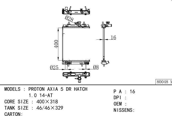  car radiator for  PROTON AXIA 5 DR HATCH 1.0 14-AT