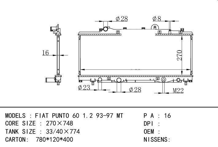  car radiator for  FIAT PUNTO 60 1.2 93-97 MT