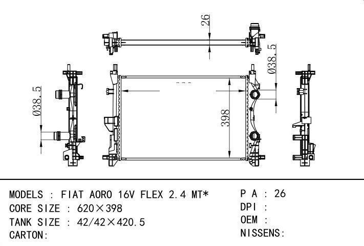  car radiator for  FIAT AORO 16V FLEX 2.4 MT