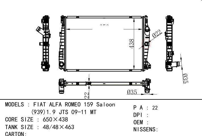 car radiator for  FIAT ALFA ROMEO 159 Saloon (939)1.9 JTS 09-11 MT