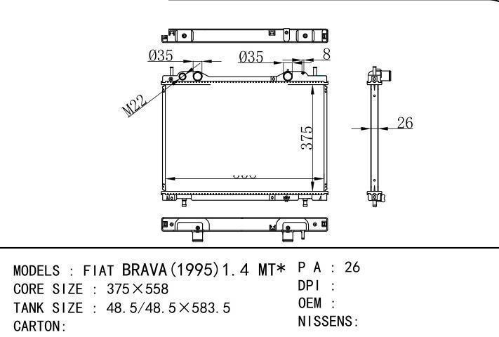  car radiator for  FIAT BRAVA(1995)1.4 MT