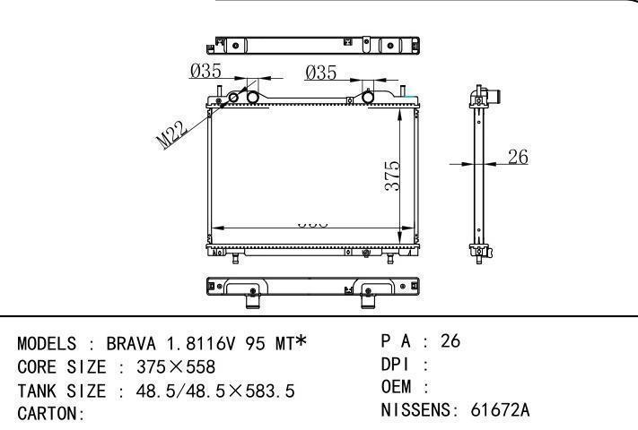  car radiator for  BRAVA 1.8116V 95 MT
