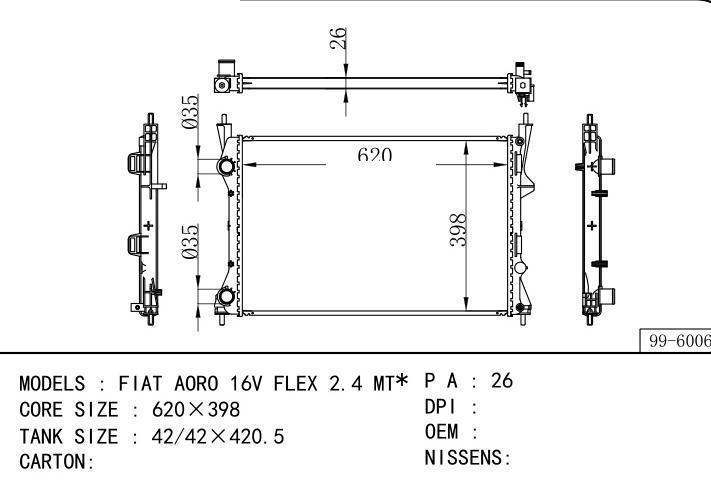  car radiator for  FIAT AORO 16V FLEX 2.4 MT