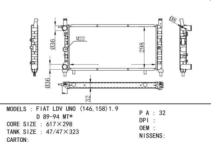  car radiator for  FIAT LDV UNO (146,158)1.9 D 89-94 MT