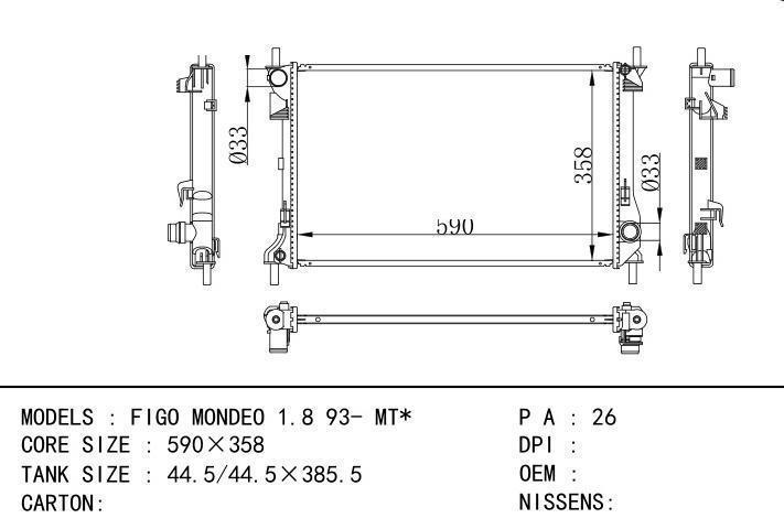  car radiator for  FIGO MONDEO 1.8 93- MT