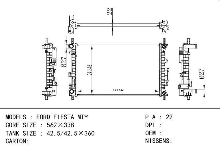  car radiator for  FORD FIESTA MT