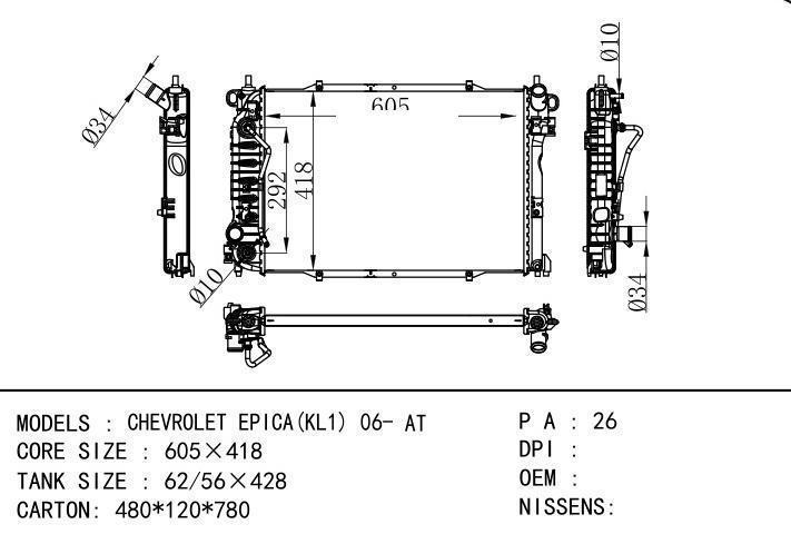  car radiator for  CHEVROLET EPICA(KL1) 06- AT