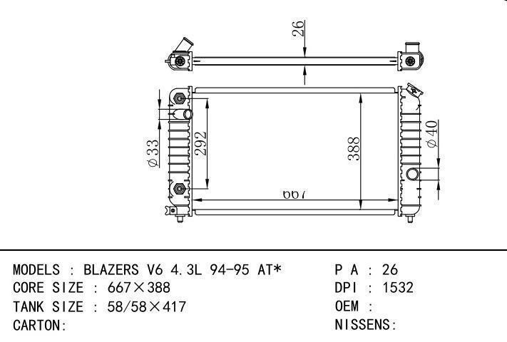  car radiator for  BLAZERS V6 4.3L 94-95 AT