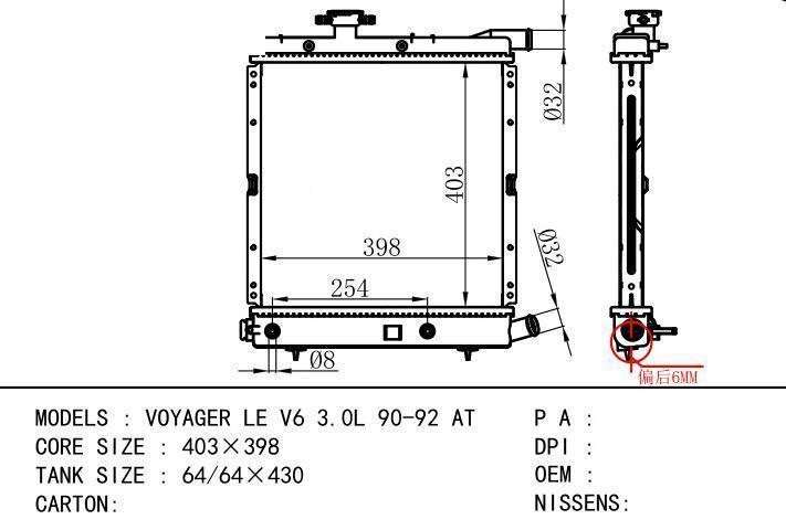  car radiator for  VOYAGER LE V6 3.0L 90-92 AT