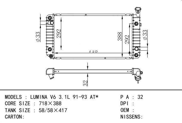  car radiator for  LUMINA V6 3.1L 91-93 AT
