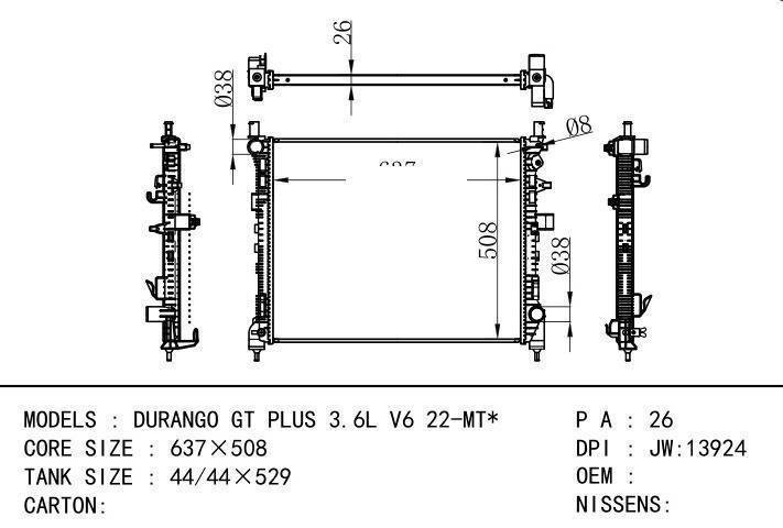  car radiator for  DURANGO GT PLUS 3.6L V6 22-MT