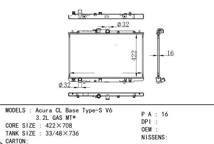 car radiator for Acura CL Base Type-S V6 3.2L GAS MT