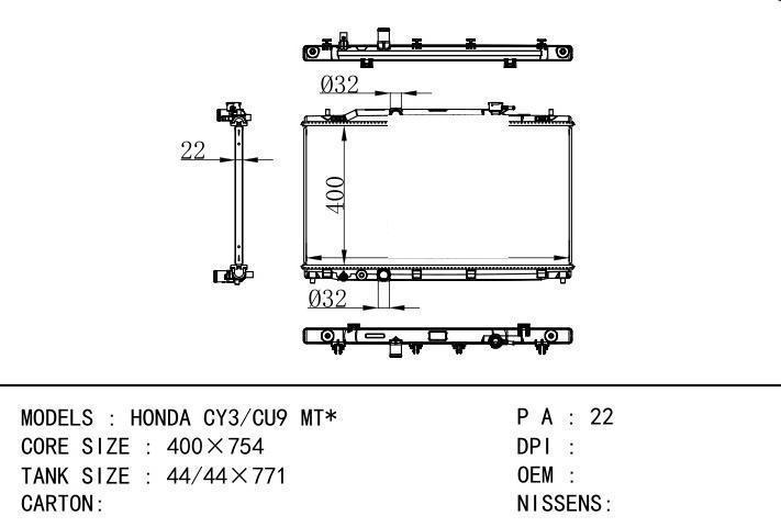 car radiator for HONDA CY3/CU9 MT