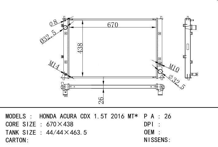  car radiator for  HONDA ACURA CDX 1.5T 2016 MT