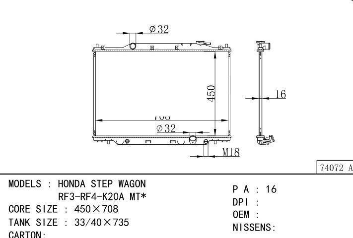 car radiator for HONDA STEP WAGON RF3-RF4-K20A MT