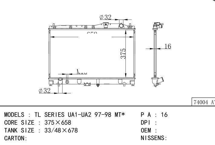 car radiator for TL SERIES UA1-UA2 97-98 MT