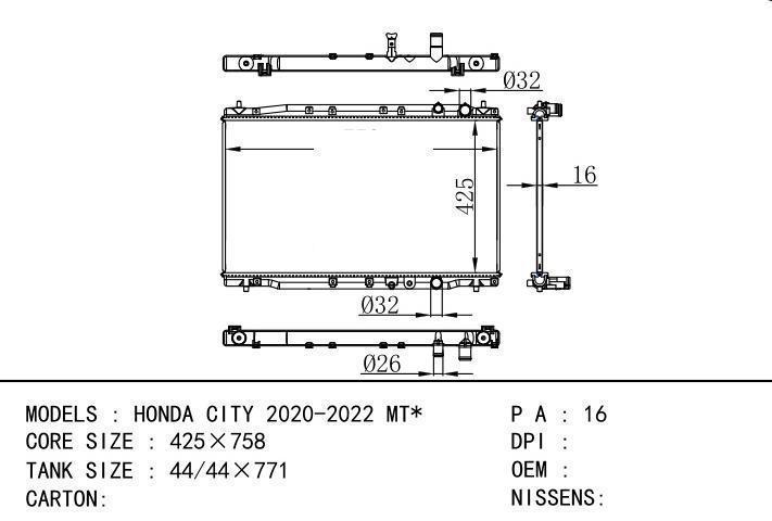 car radiator for HONDA CITY 2020-2022 MT