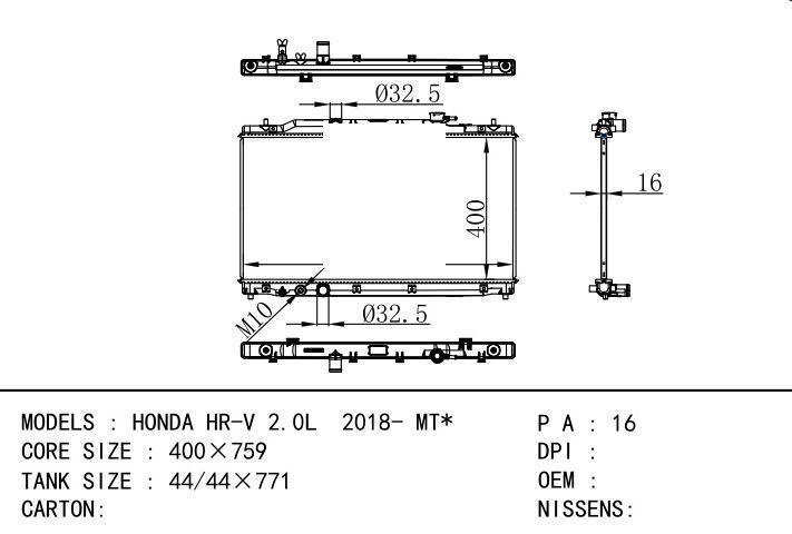 car radiator for HONDA HR-V 2.0L