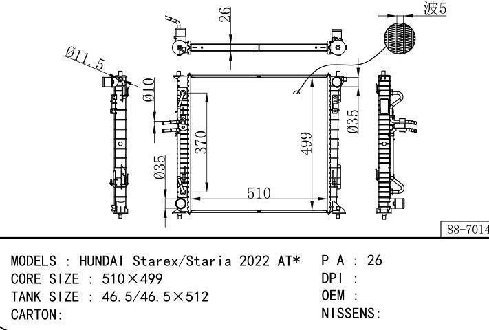  car radiator for  HUNDAI Starex/Staria 2022 AT
