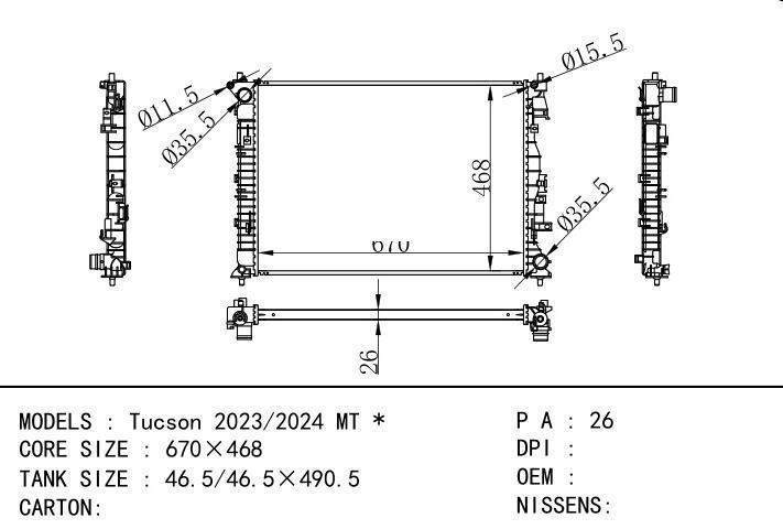 car radiator for Tucson 2023/2024 MT