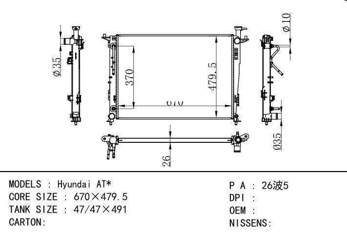 car radiator for  Hyundai AT