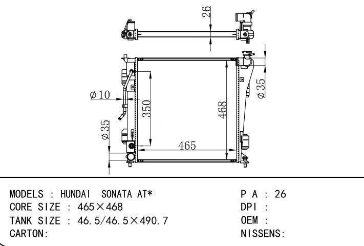 car radiator for HUNDAI SONATA AT